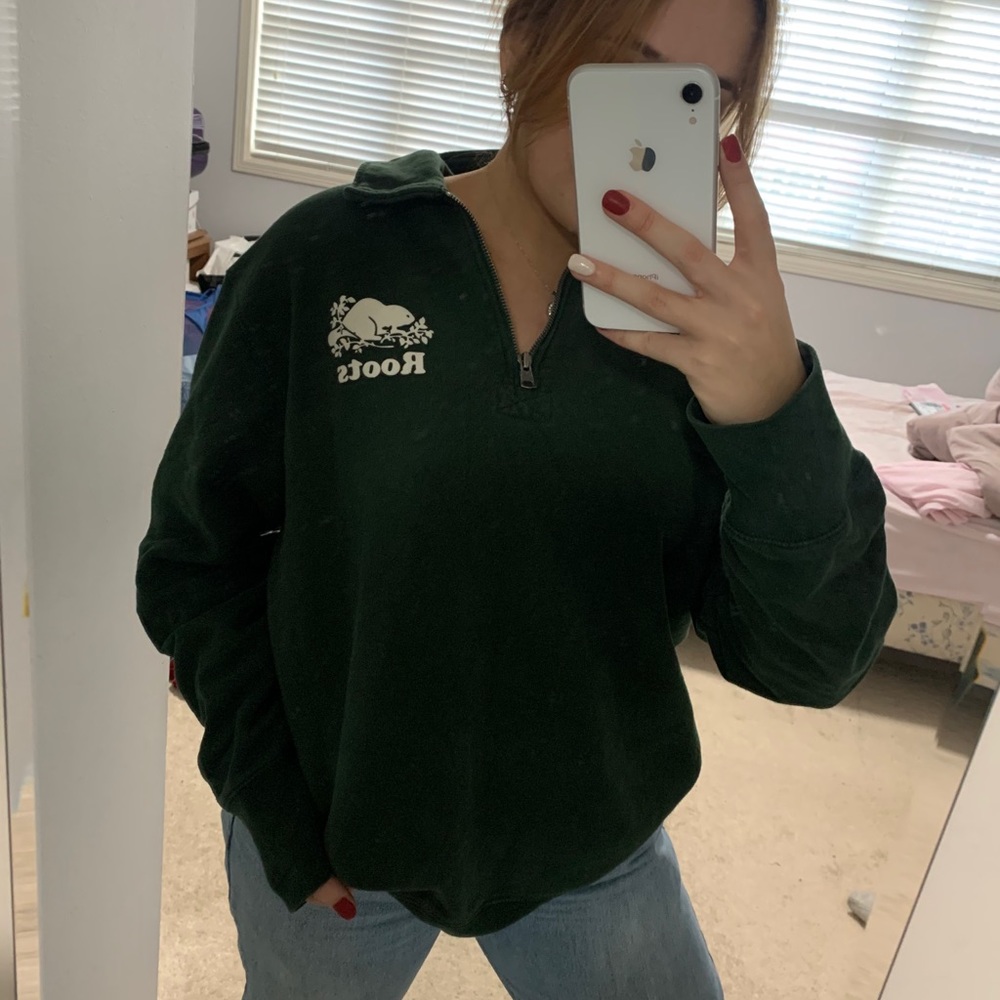 Green quarter zip roots sweater